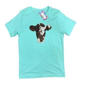 NWT Furry Baby Calf Cow Tee T-Shirt Mint Green M